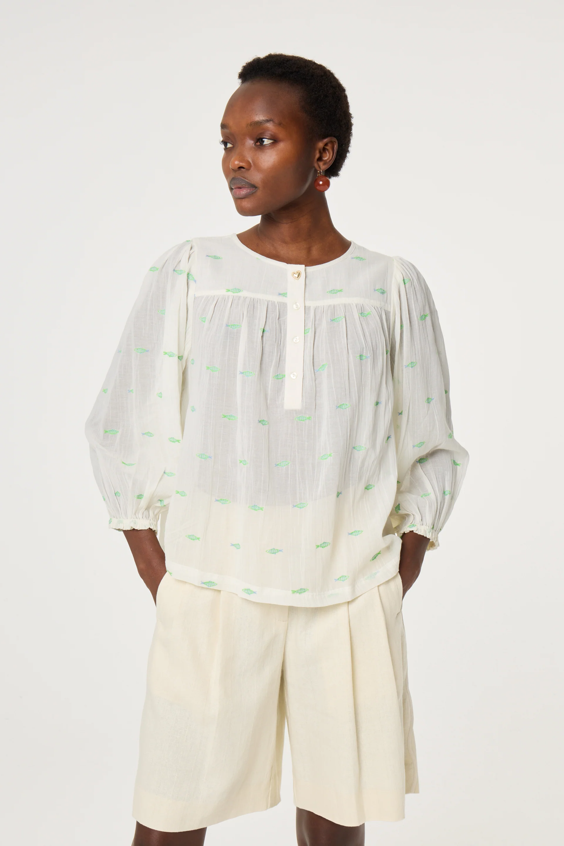 Bindi Top | Cosy White/Green - Image 2