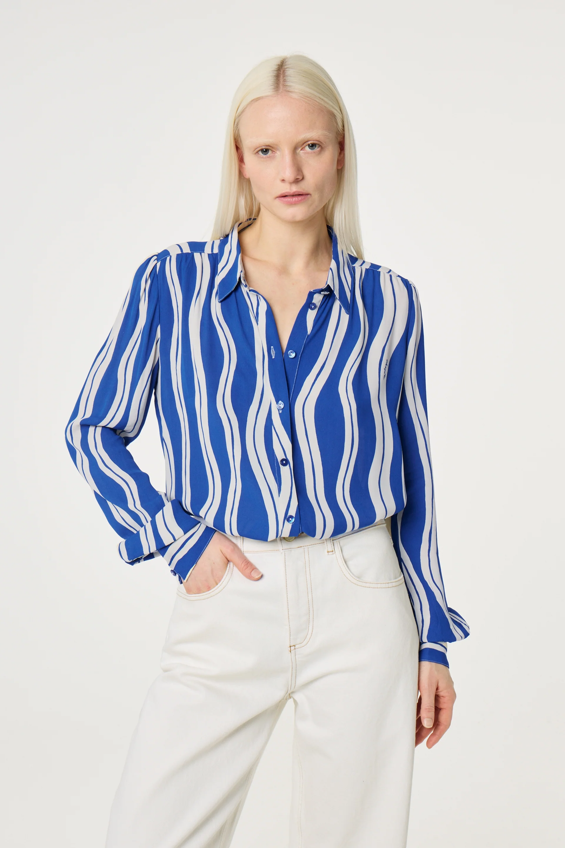 Coco Blouse | Cosy White/Cobalt - Image 2