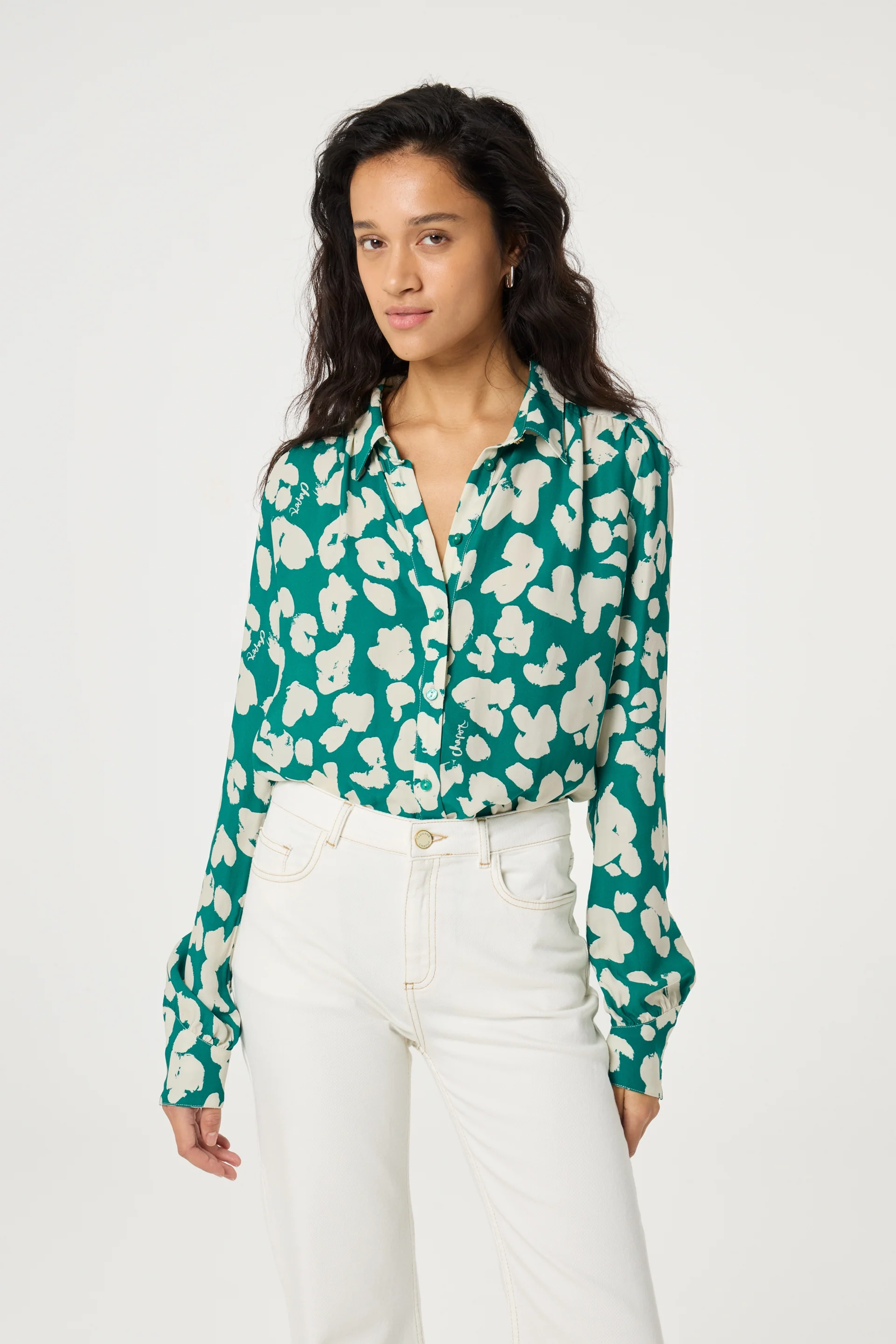 Coco Blouse | Evergreen/Cosy White - Image 2
