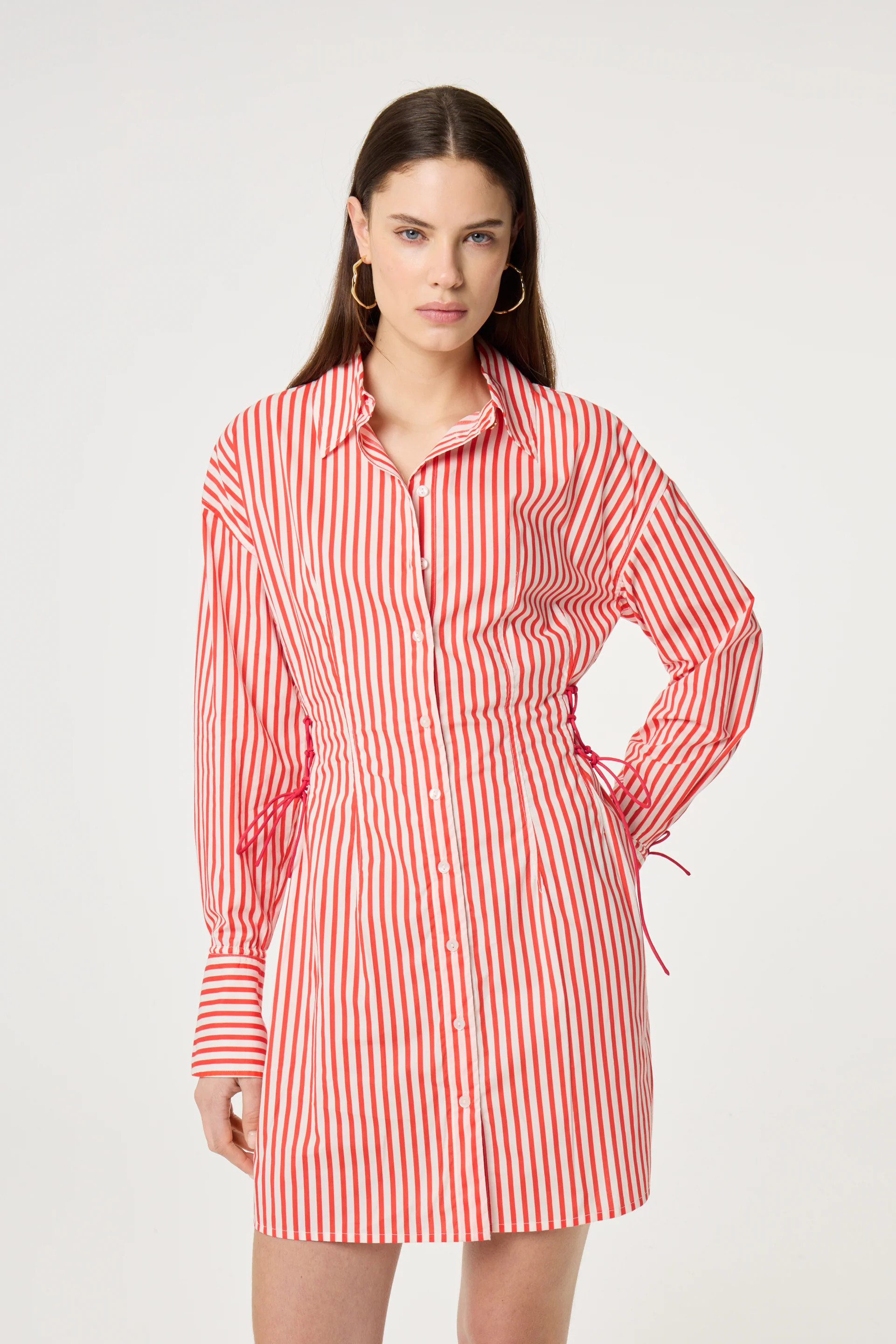 Coletta Red Shirt Stripe Dress | Cosy White/Tangerine Tango - Image 2