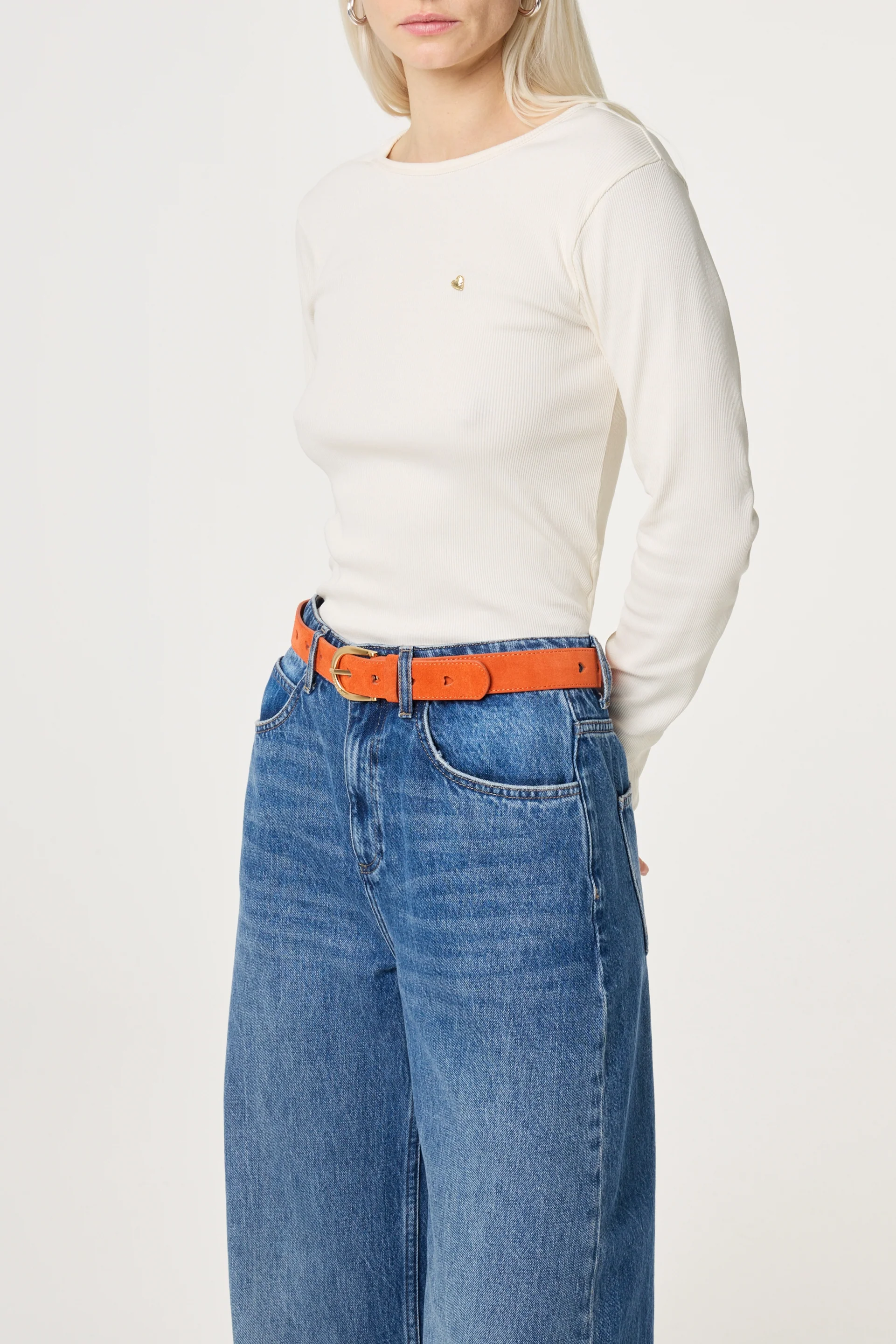 Cut it Out Heart Belt Suede | Tangerine Tango - Image 2