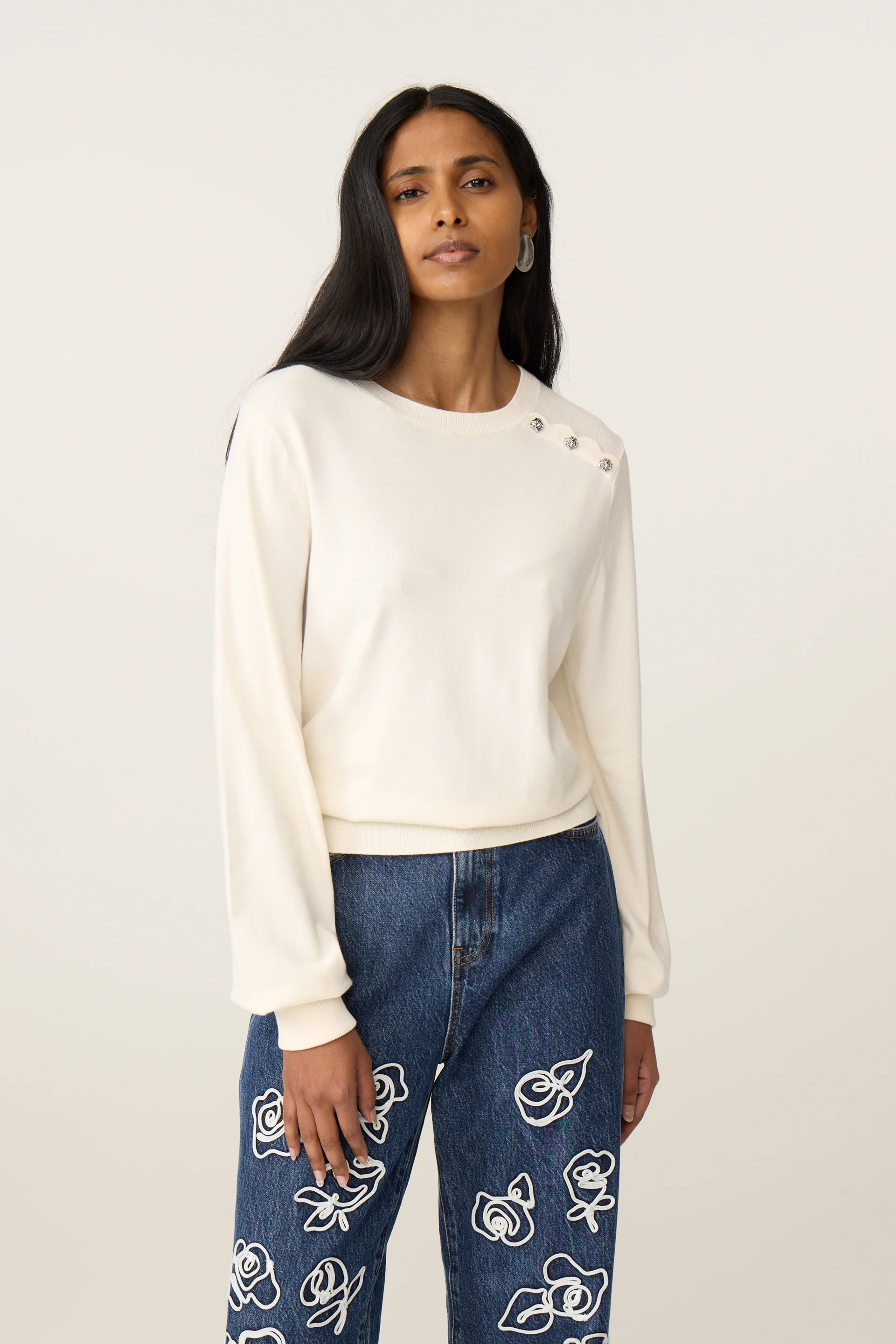 Molly Cuff Pullover | Cosy White - Image 2